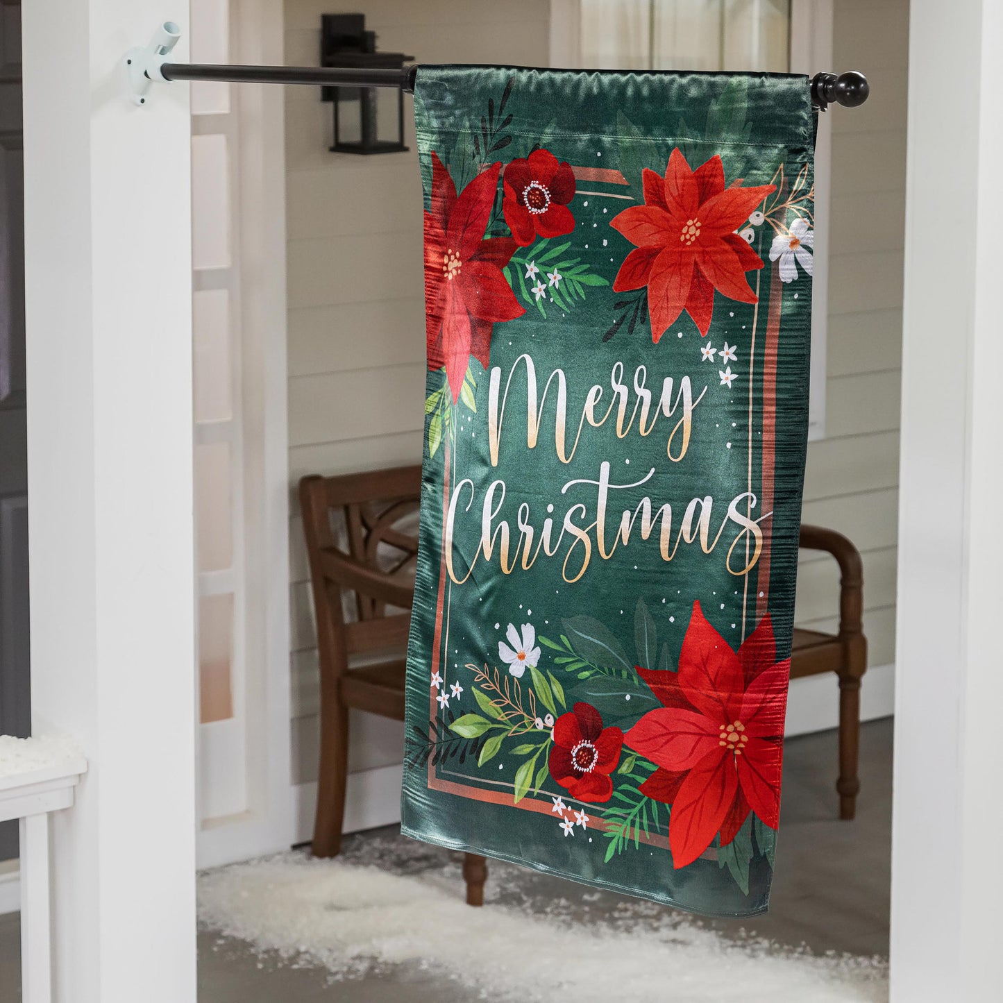 Floral Merry Christmas Lustre House Flag