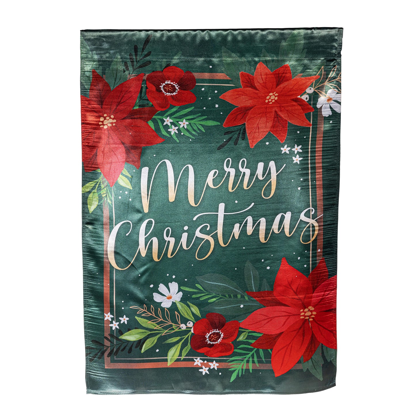 Floral Merry Christmas Lustre House Flag