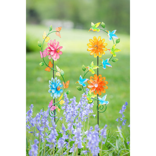 38.5"H Garden Stake with Spinning Flowers