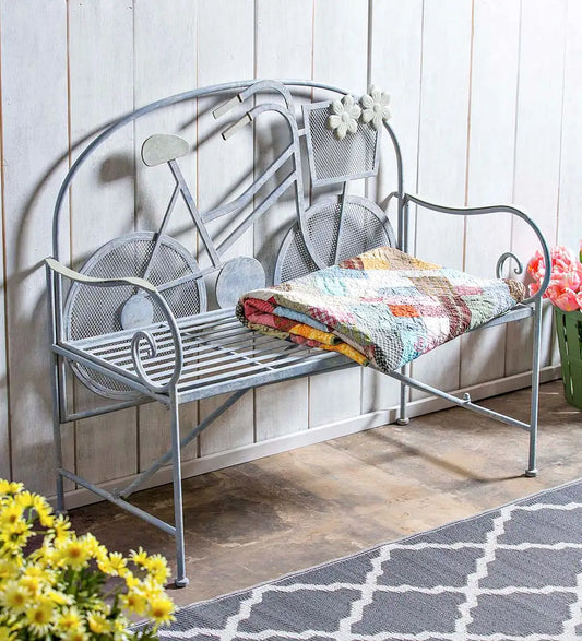 Bicycle Off-White Metal Outdoor Garden Bench