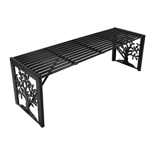 Tree of Life Black Straight Metal Backless Bench