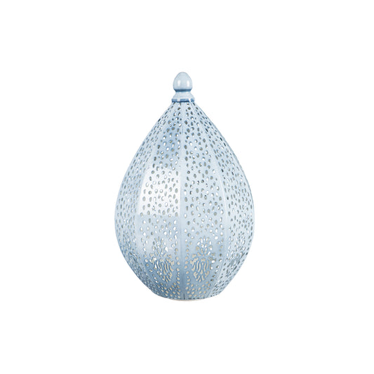 Light Blue Fire Flame Battery Operated Moroccan Die Cut Lantern, Small