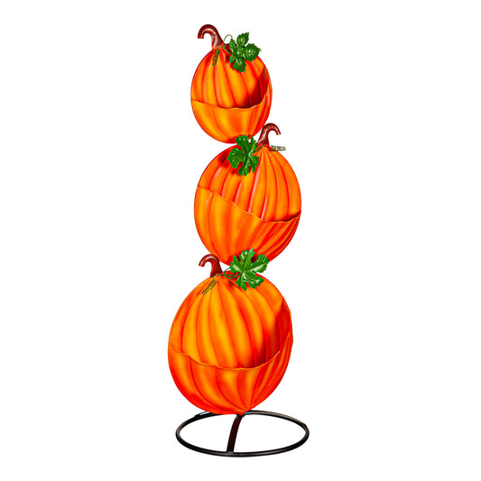Metal Statement Planter, 3 Tiered Pumpkins