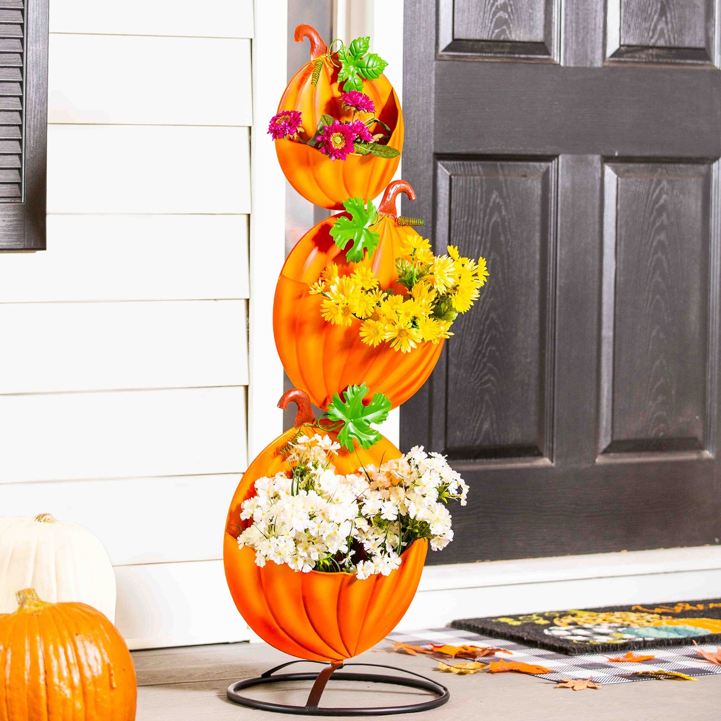 Metal Statement Planter, 3 Tiered Pumpkins