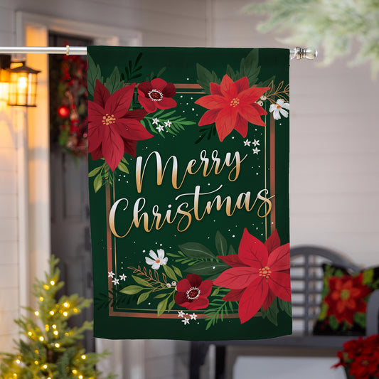 Floral Merry Christmas Lustre House Flag