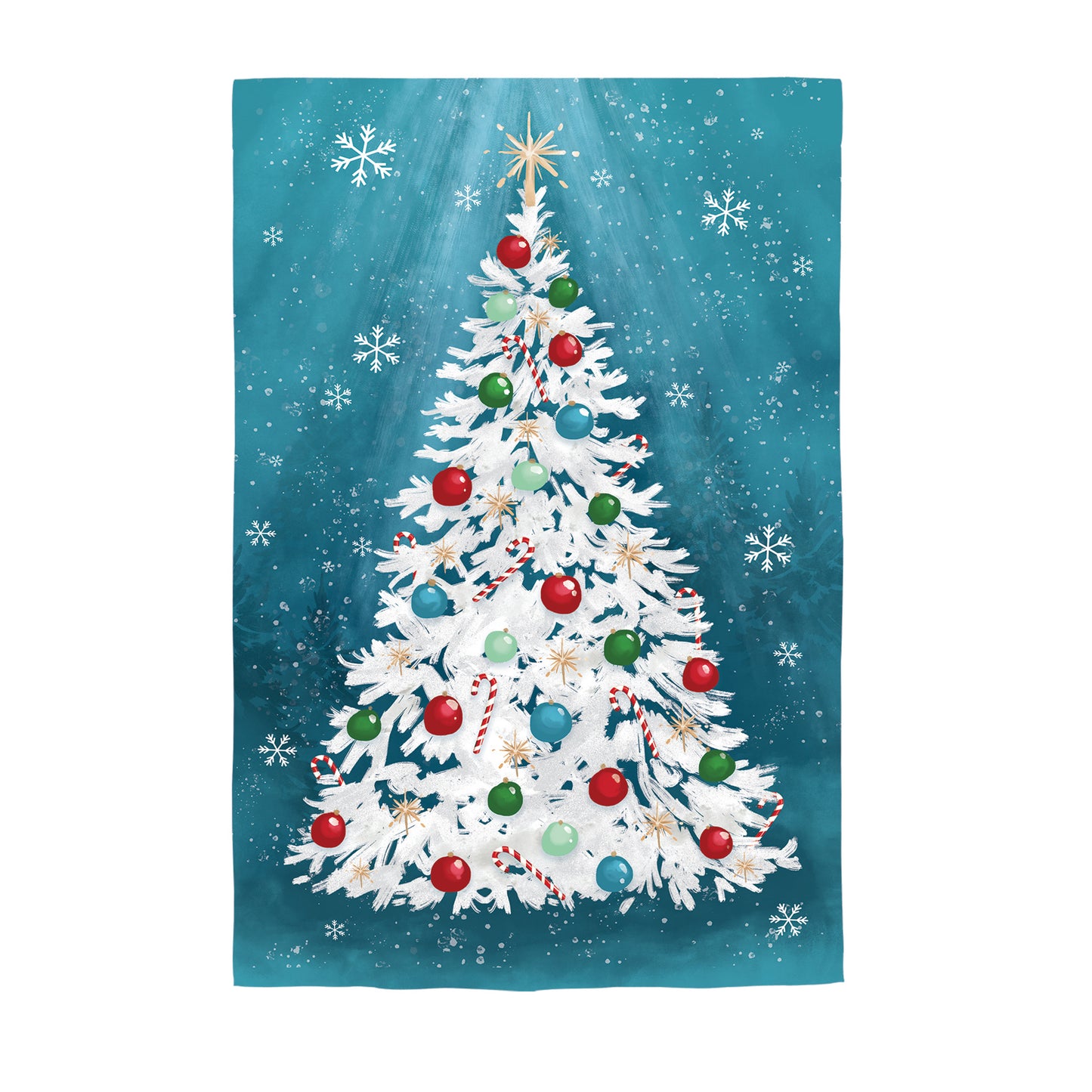 White Christmas Tree Burlap House Flag