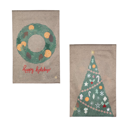 Holiday Wreath Reversible Burlap House Flag