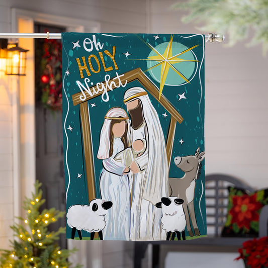 Oh Holy Night Burlap House Flag