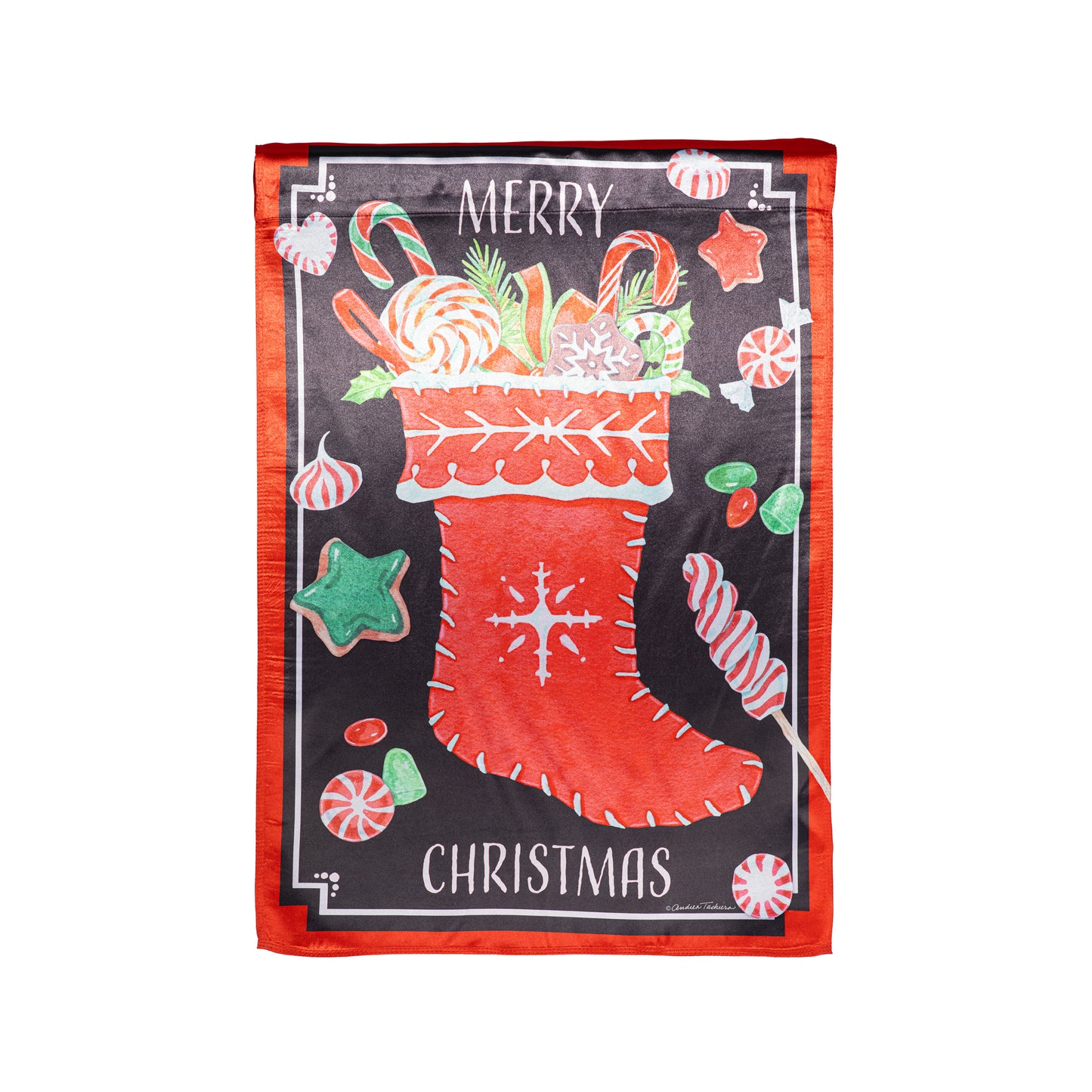 Merry Christmas Stocking Lustre House Flag