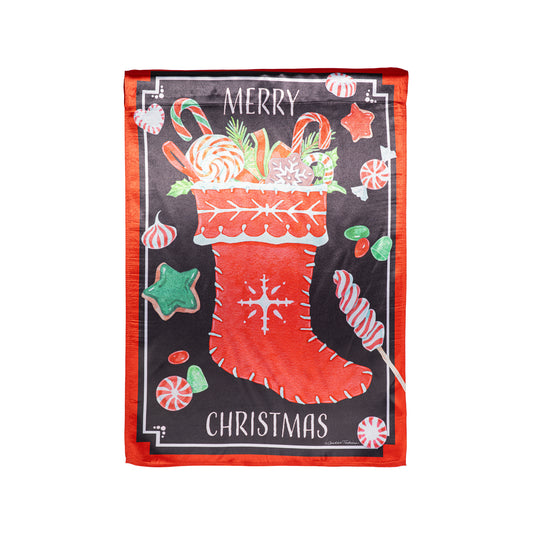 Merry Christmas Stocking Lustre House Flag