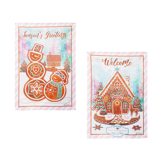 Season's Greeting Gingerbread Reversible Suede House Flag