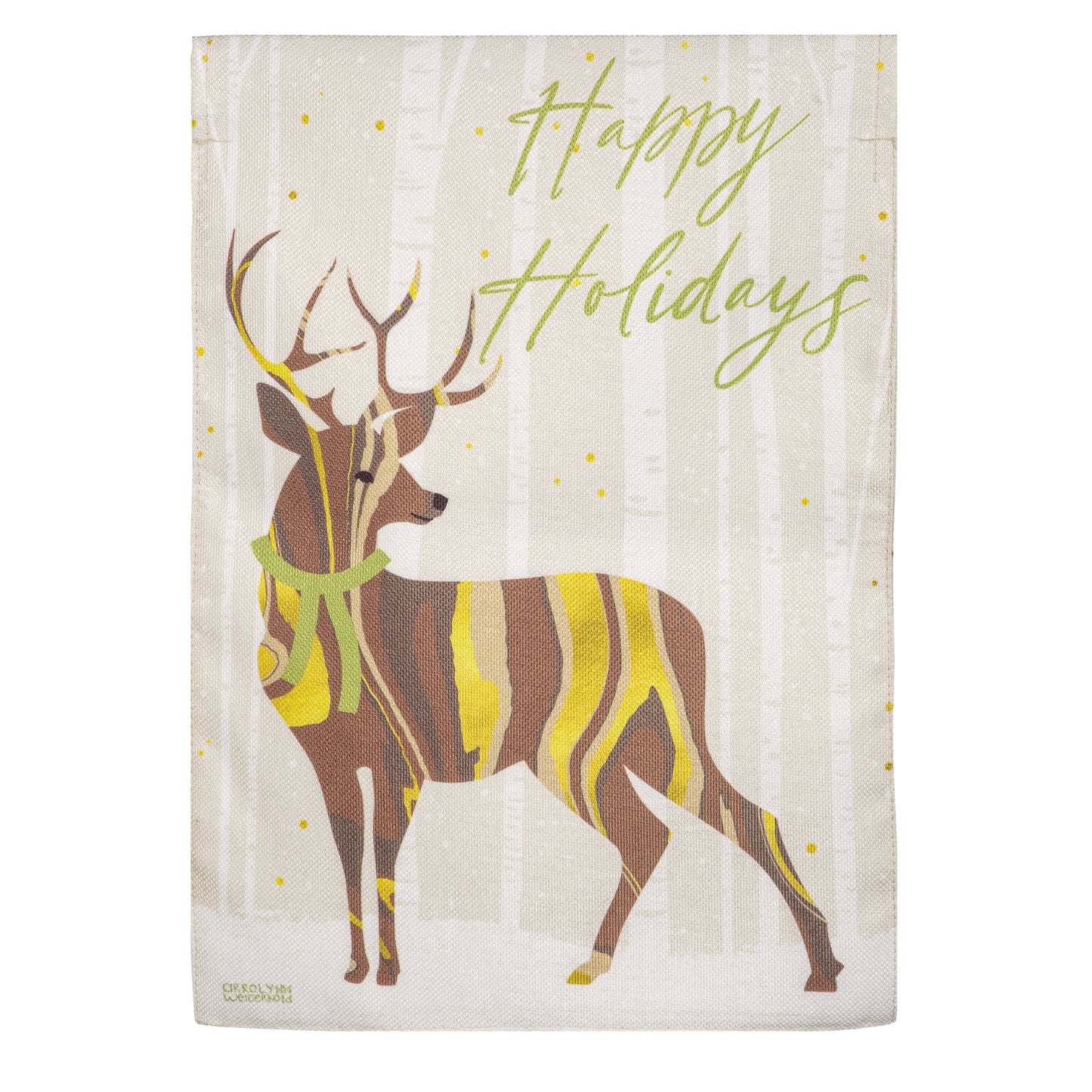 Happy Holidays Deer Burlap Garden Flag