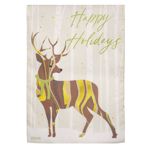 Happy Holidays Deer Burlap Garden Flag