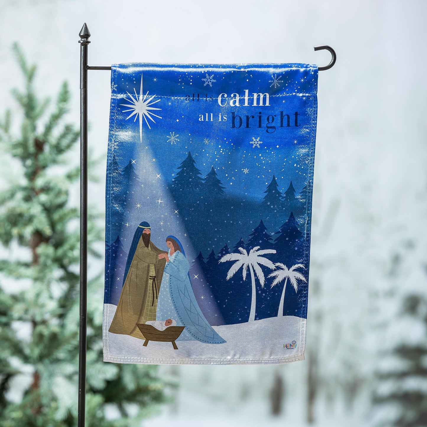 All is Calm Nativity Lustre Garden Flag