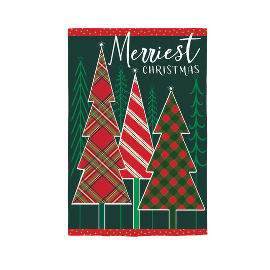 Merriest Christmas Tree Applique House Flag