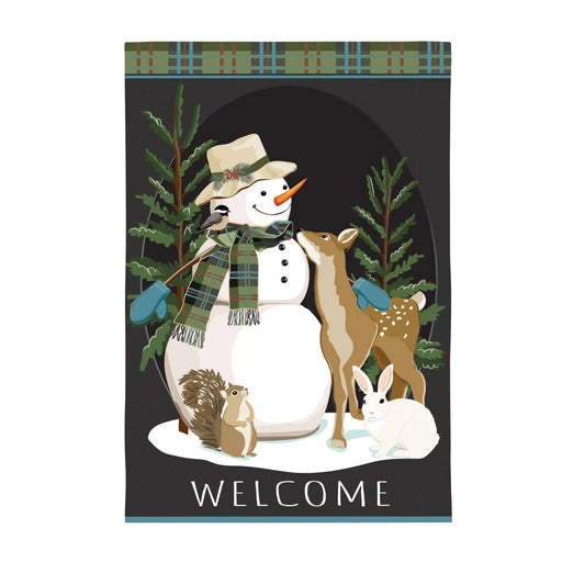 Woodland Snowman and Friends Applique House Flag