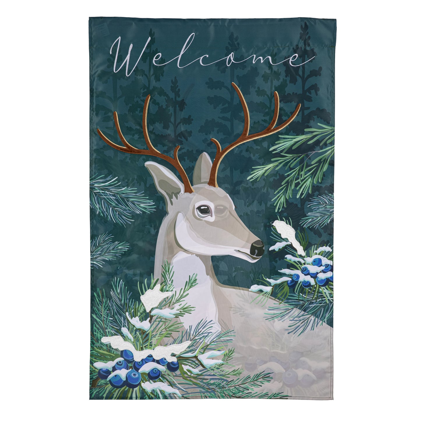 Woodland Deer Welcome Applique House Flag