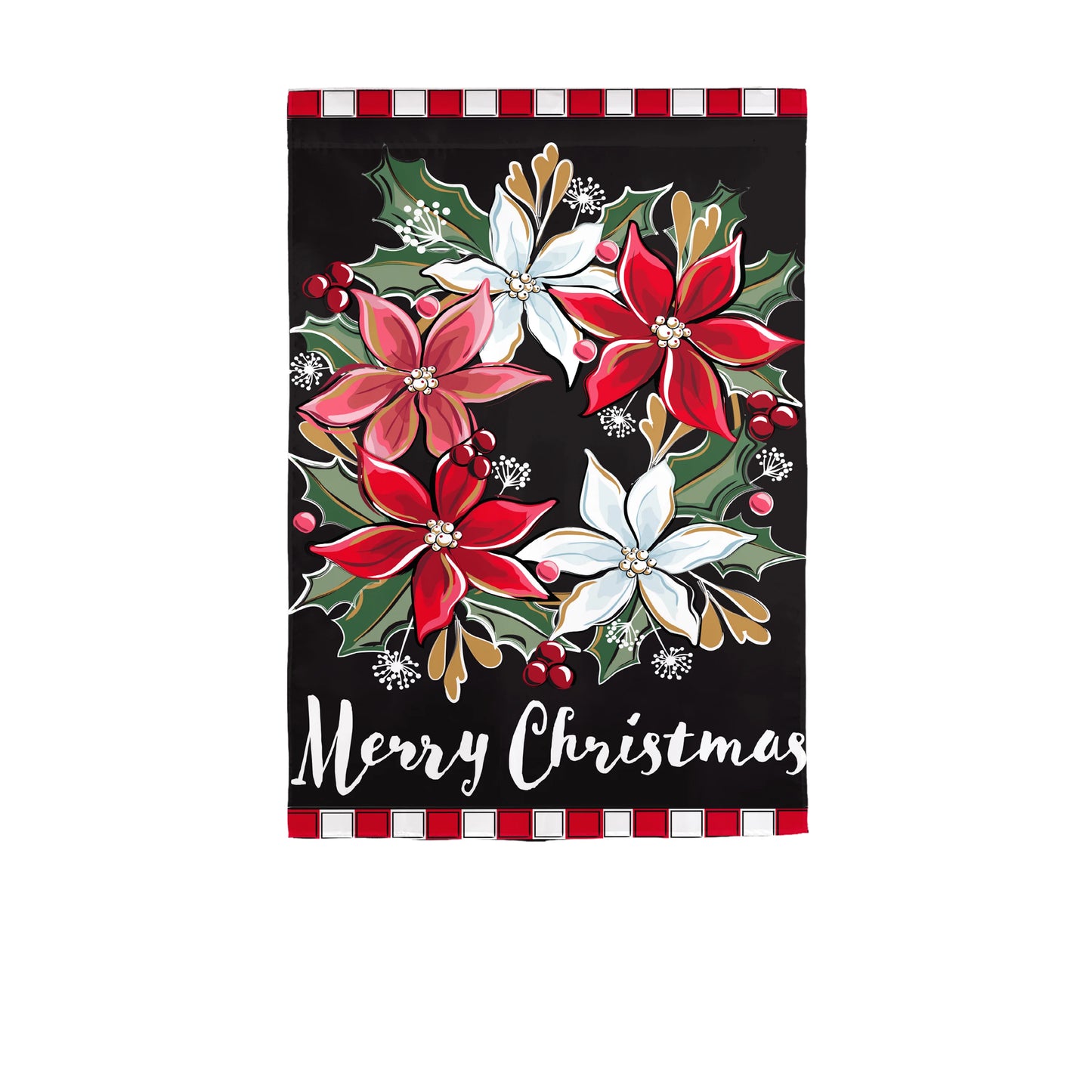 Poinsettia Wreath Applique Garden Flag