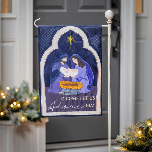 Come Let Us Adore Him Applique Garden Flag