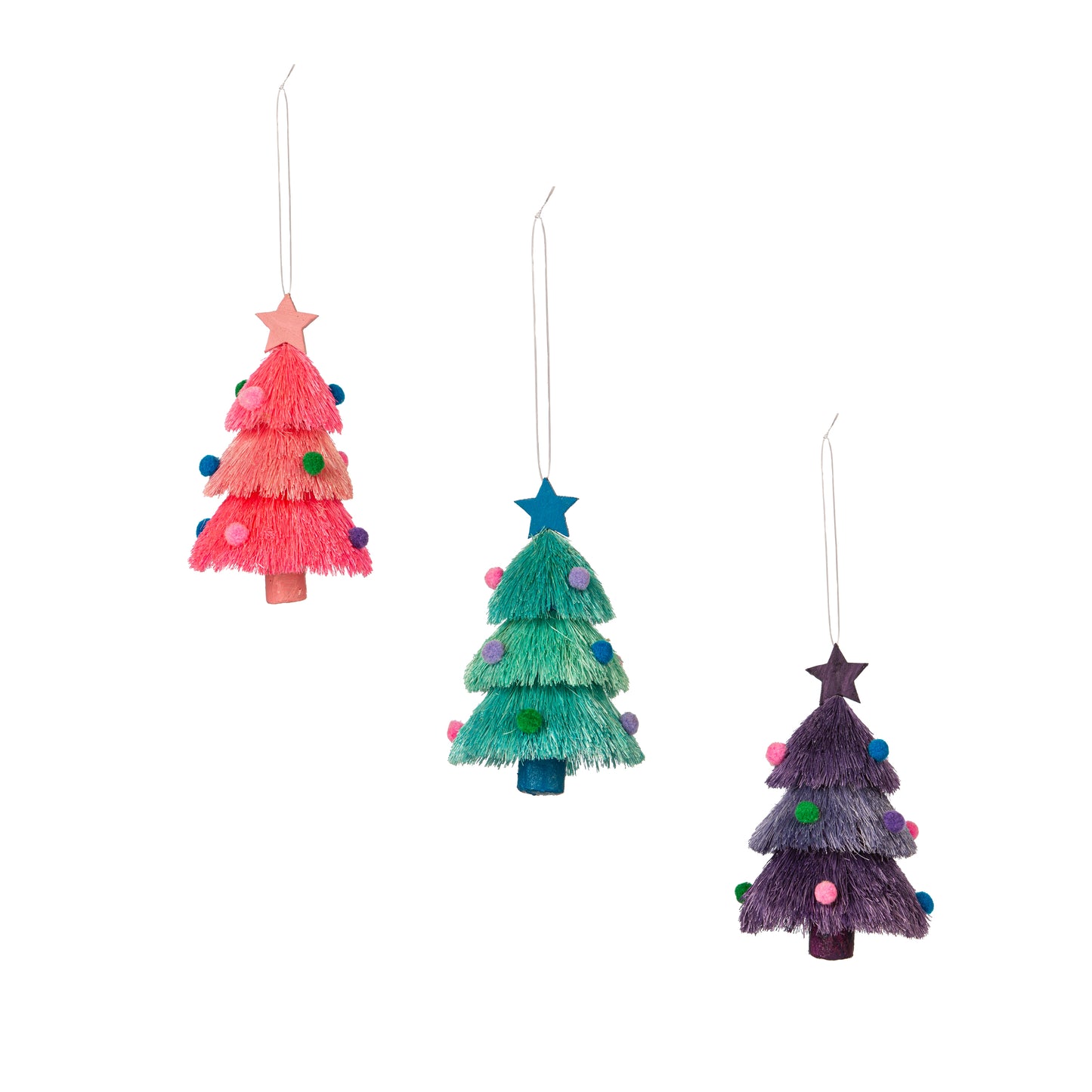 Christmas Tree Fringed Ornament, 5.5"H, 3 Assorted