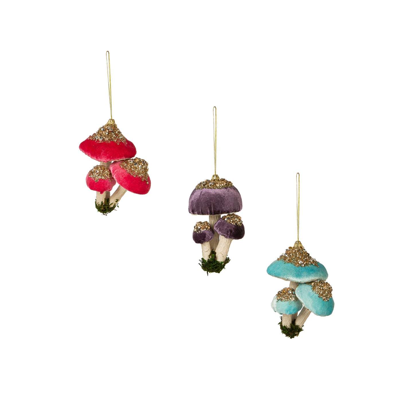 Christmas Mushroom with Glitter Ornament Set, 3.5"H, 3 Assorted