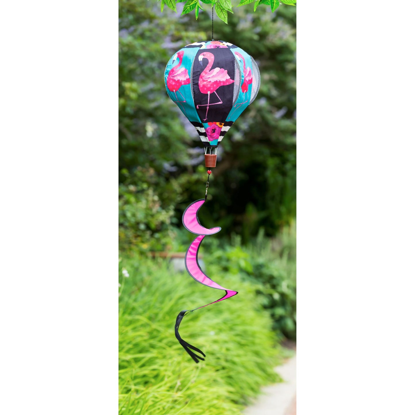 Flamingo Stripes and Flowers Burlap Balloon Spinner