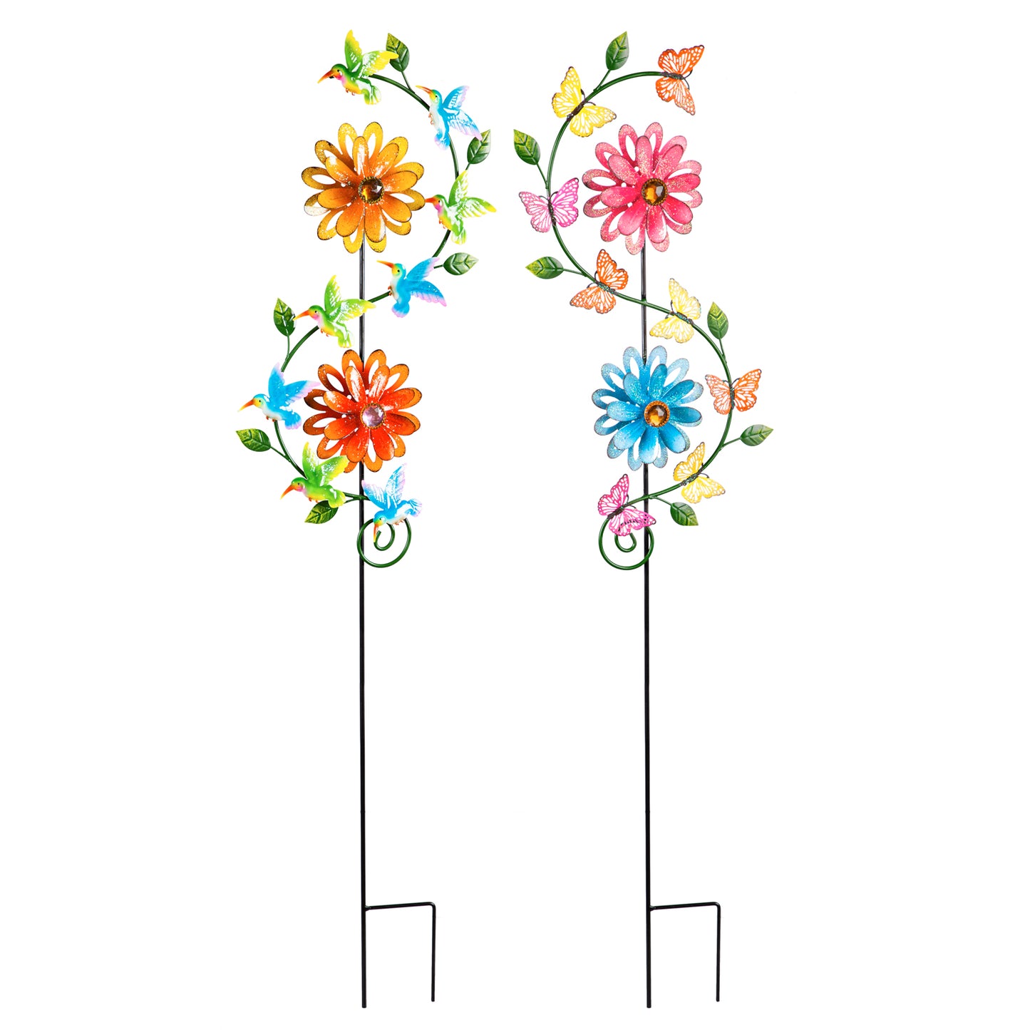 38.5"H Garden Stake with Spinning Flowers