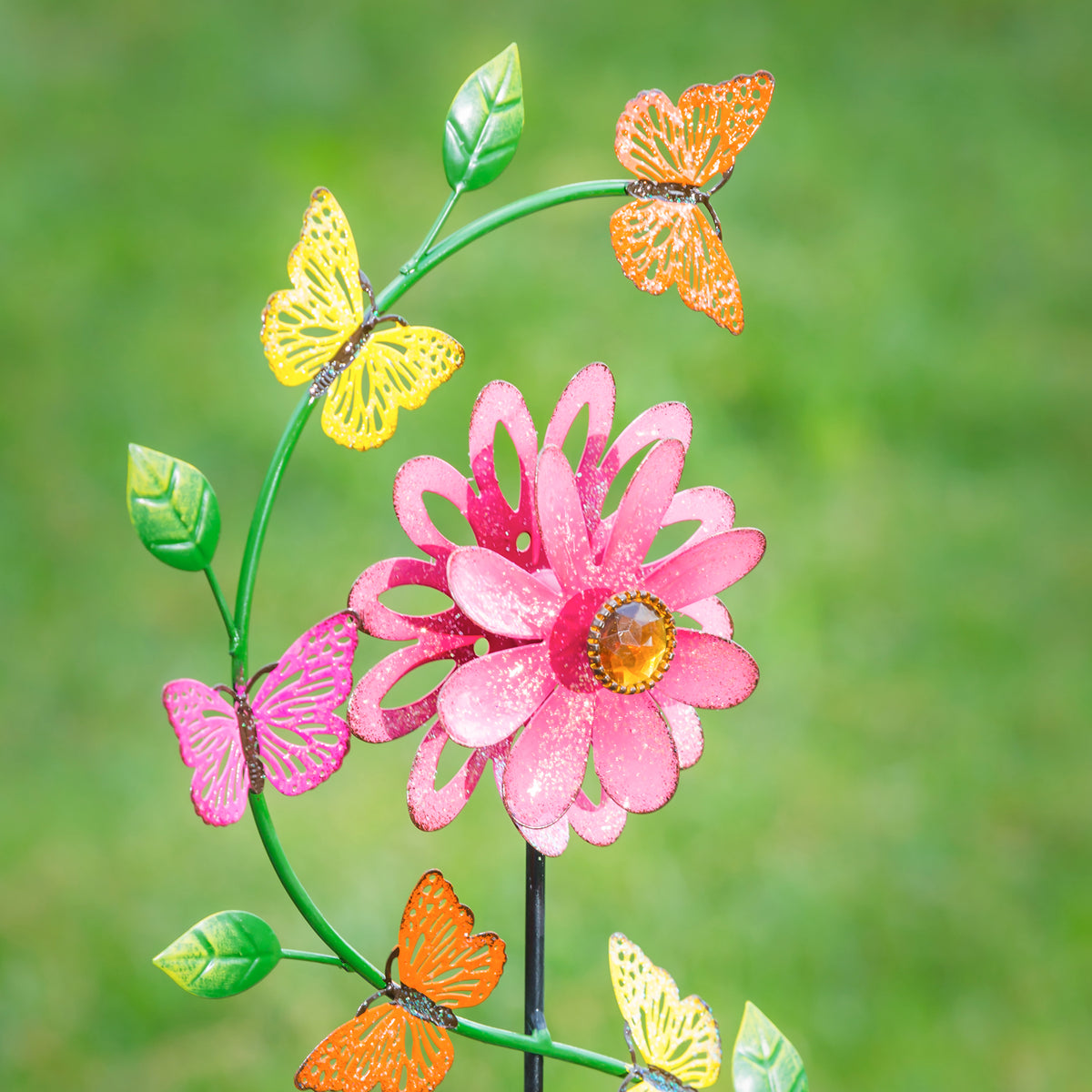 38.5"H Garden Stake with Spinning Flowers