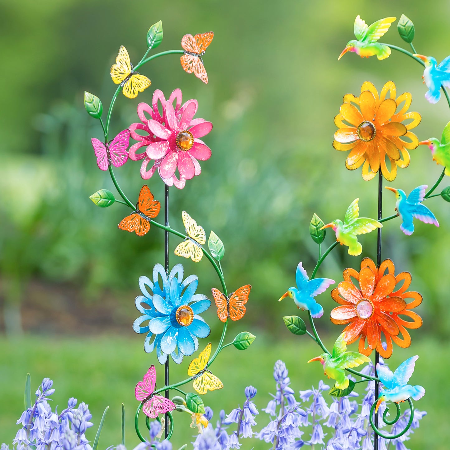 38.5"H Garden Stake with Spinning Flowers