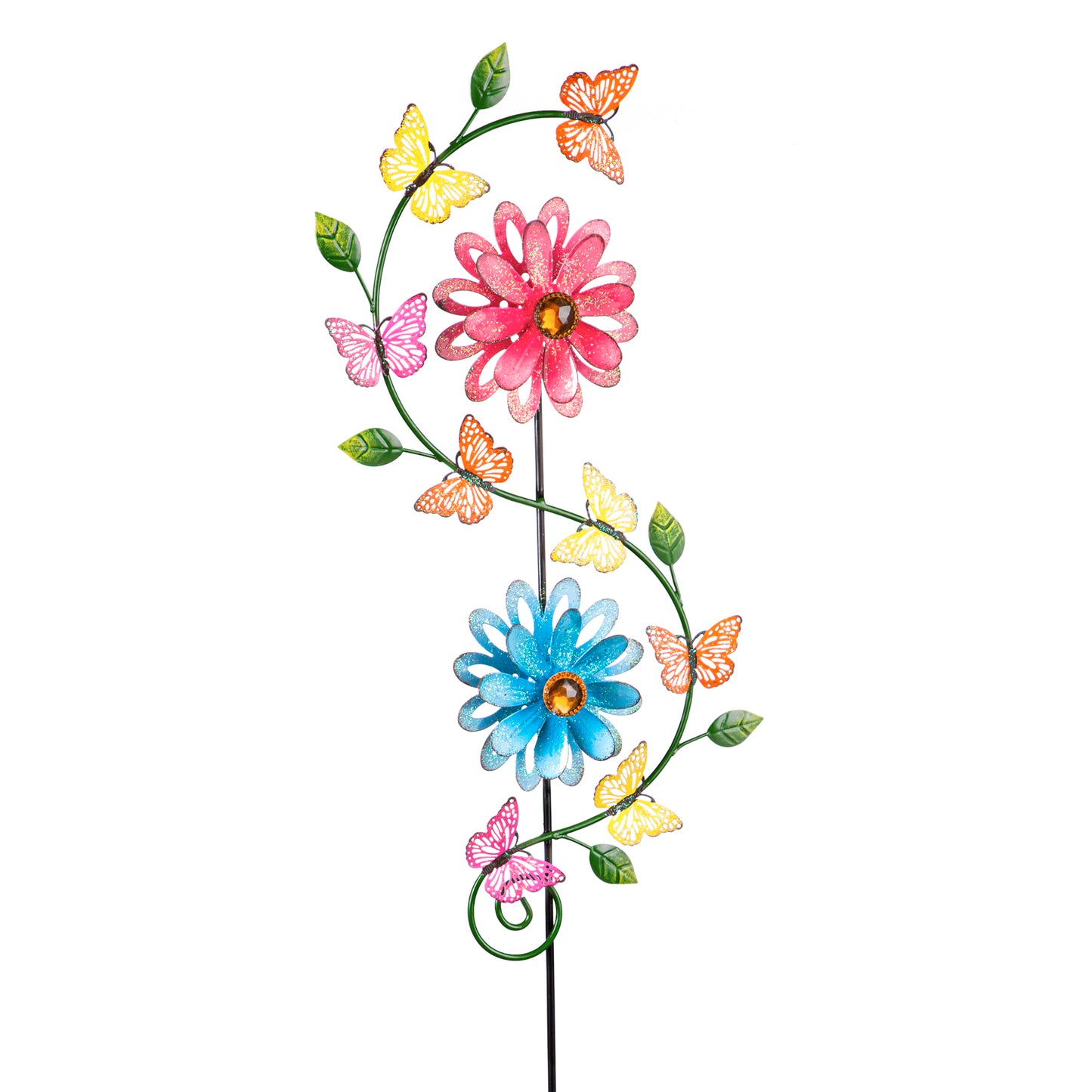 38.5"H Garden Stake with Spinning Flowers