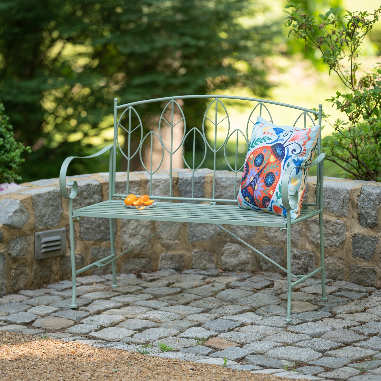 Sage Leaf Metal Garden Bench