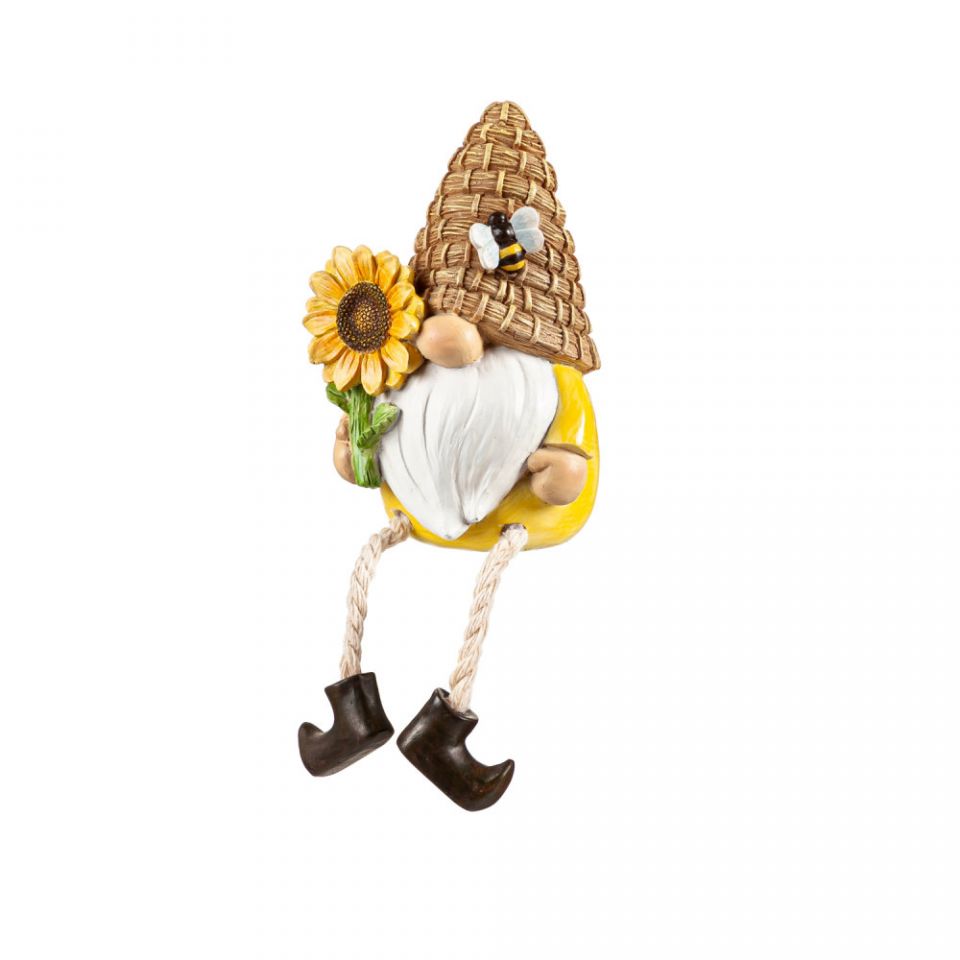 Gnome with Sunflower and Dangling Legs - Yellow