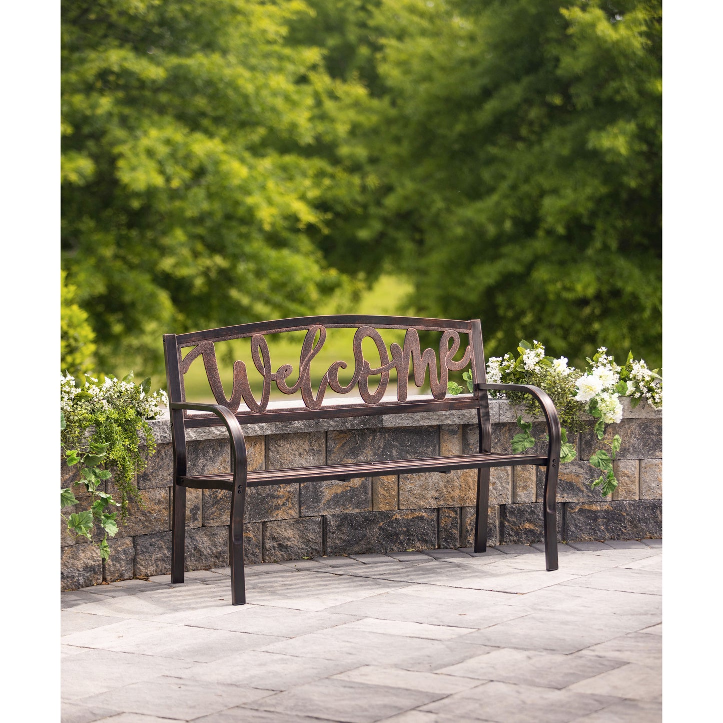 Garden Metal Bench, Welcome