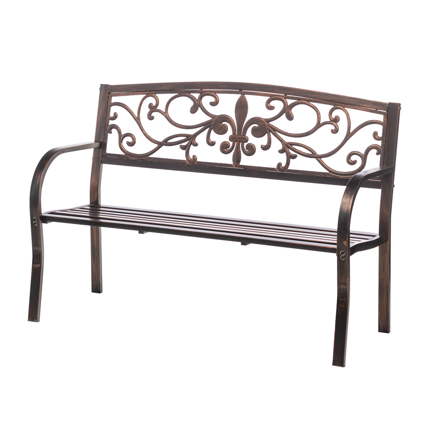 Garden Metal Bench, Fleur de Lis