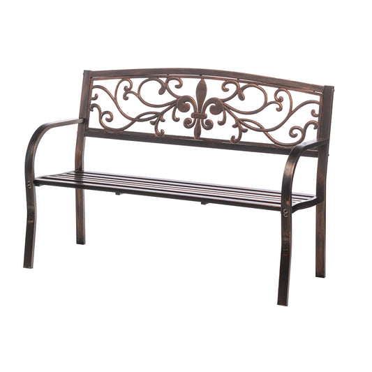 Garden Metal Bench, Fleur de Lis