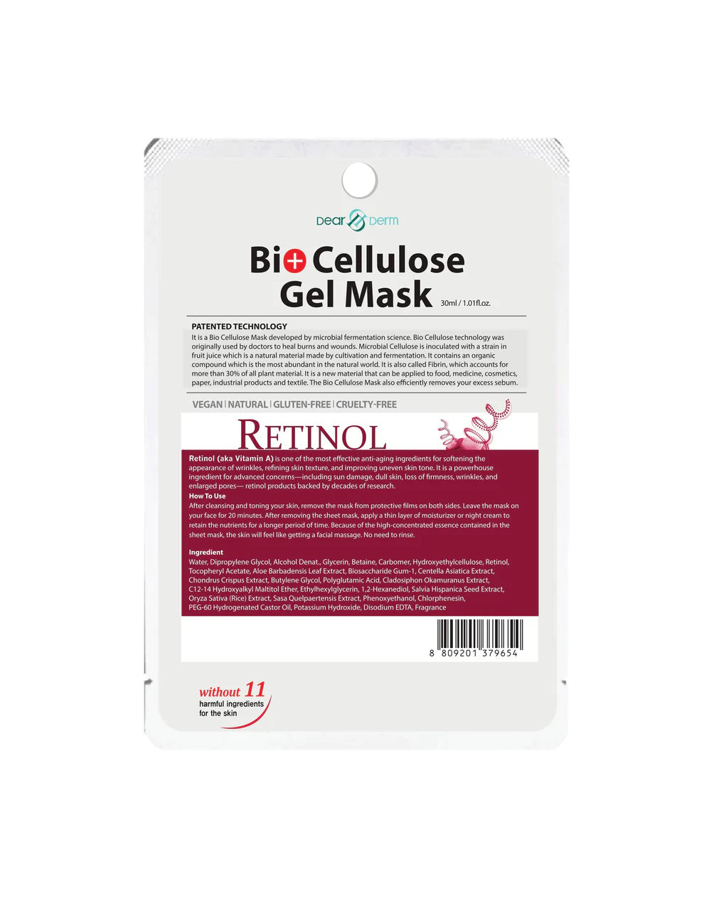 DEARDERM Bio-Cellulose Face Gel Mask - Retinol