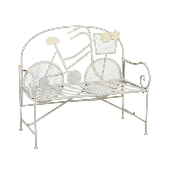 Bicycle Off-White Metal Outdoor Garden Bench