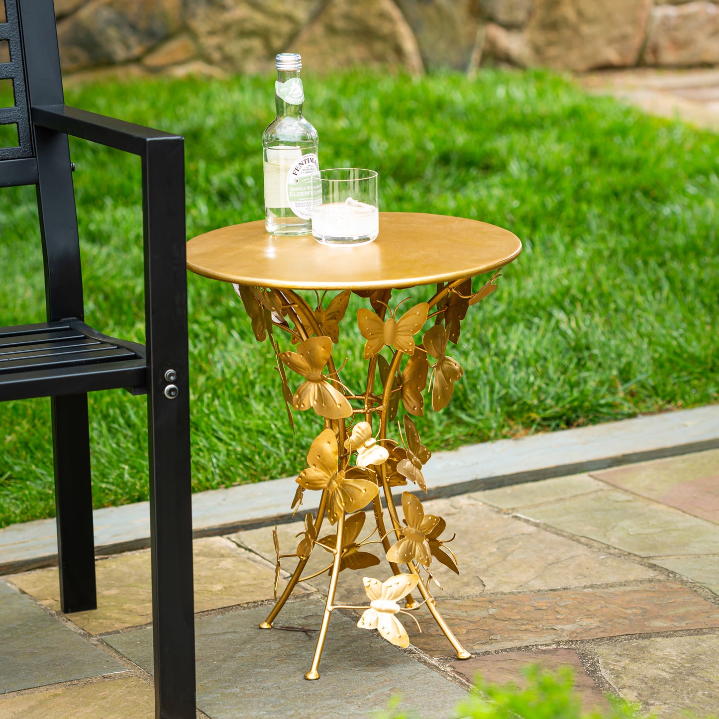 Handmade Metal Golden Butterflies Side Table