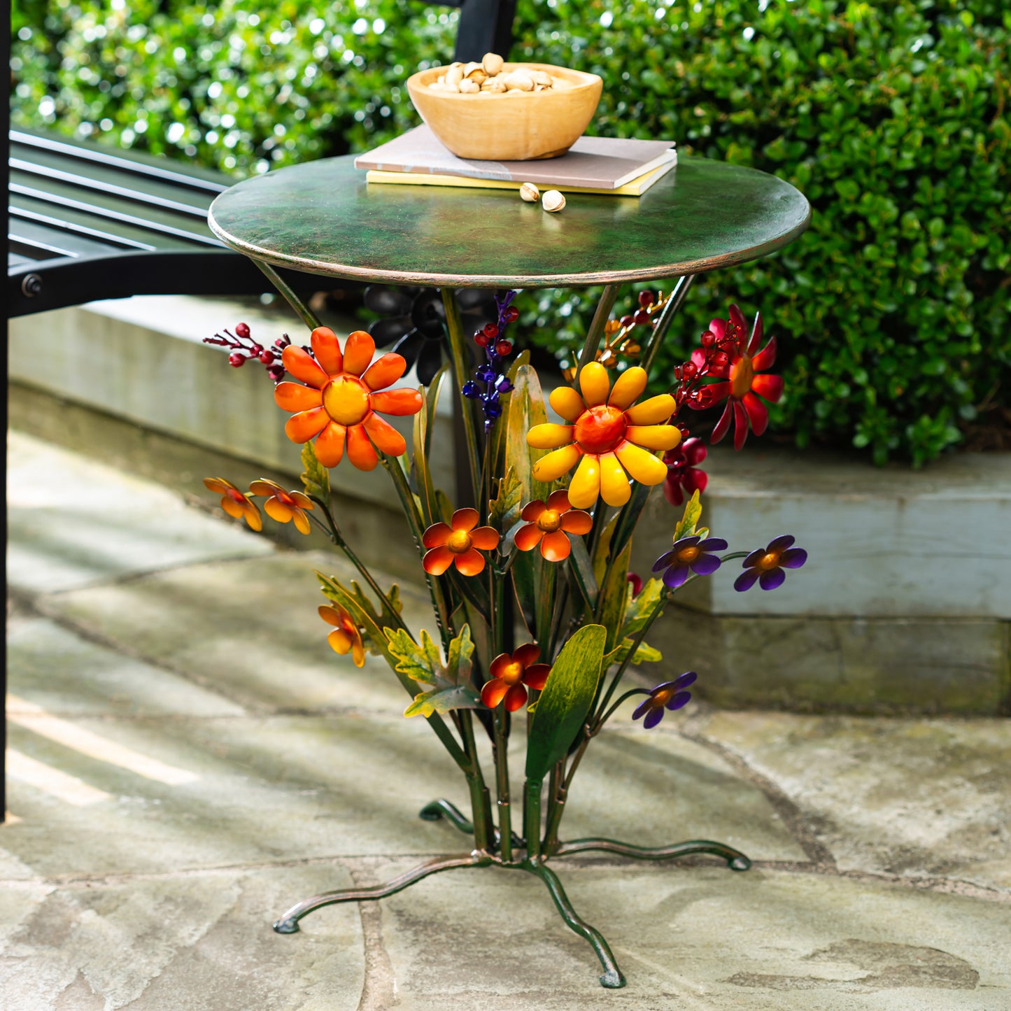 Handmade Metal Daisies Side Table