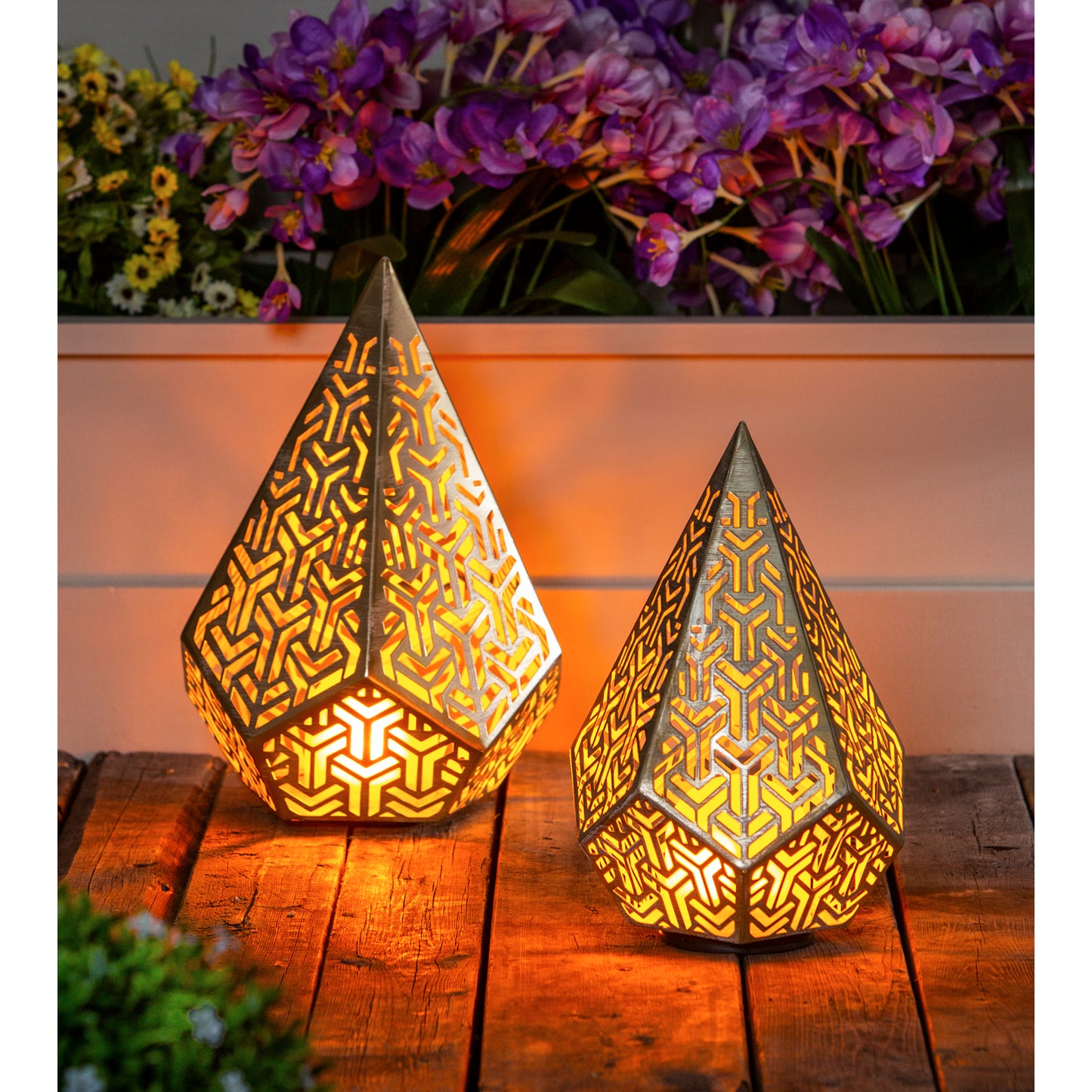 Gold Fire Flame Battery Operated Geomatrix Die Cut Lantern, Small