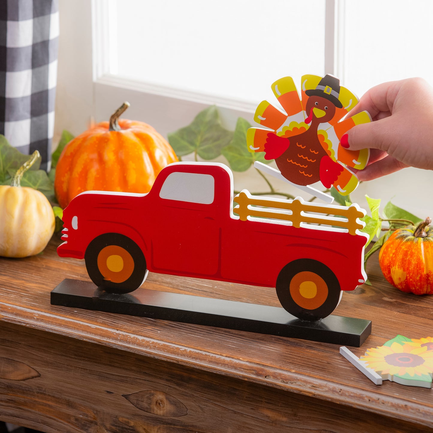 Wood Truck Table Decor with 8 Seasonal Interchangeable Icons