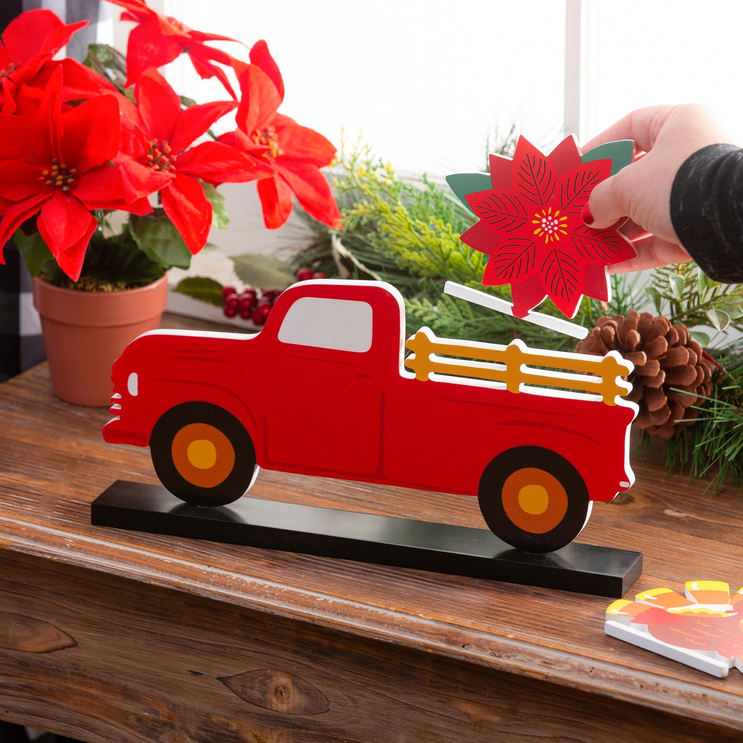 Wood Truck Table Decor with 8 Seasonal Interchangeable Icons