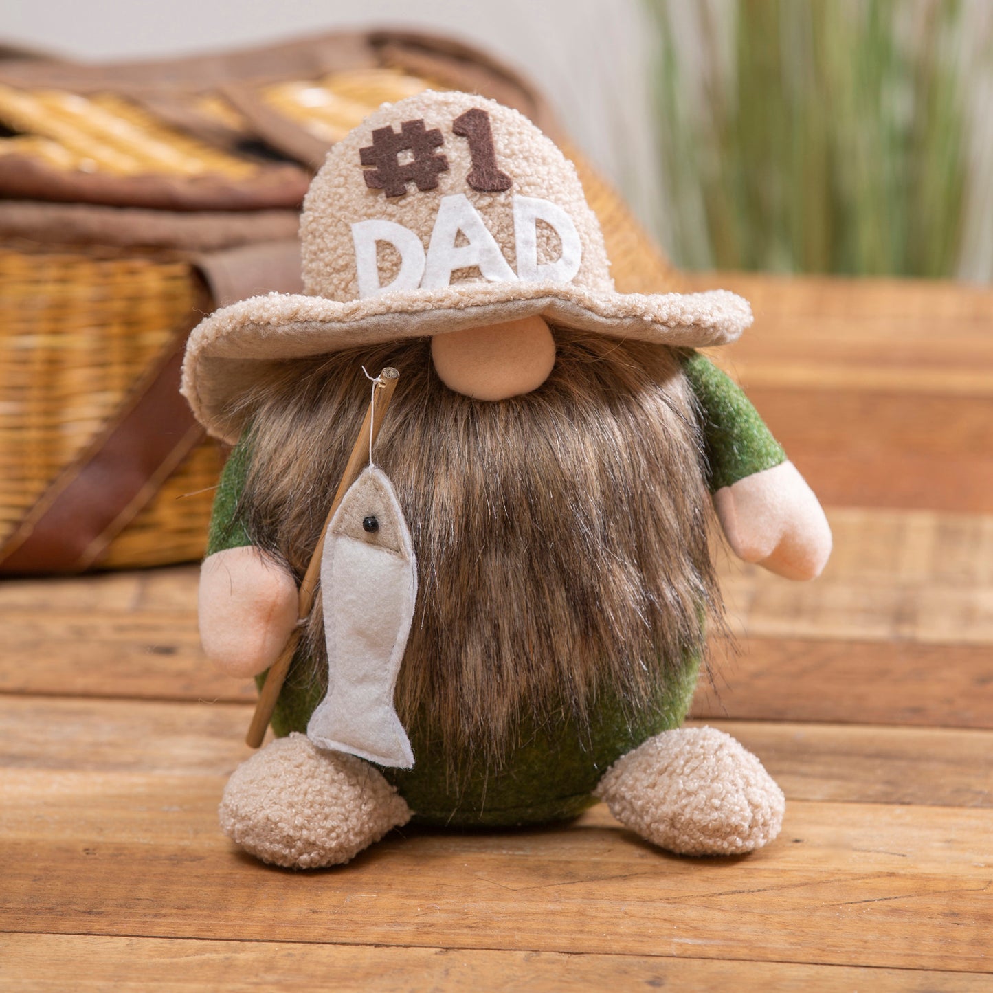 Fabric #1 Dad Gnome with Wood Fishing Pole Table Décor