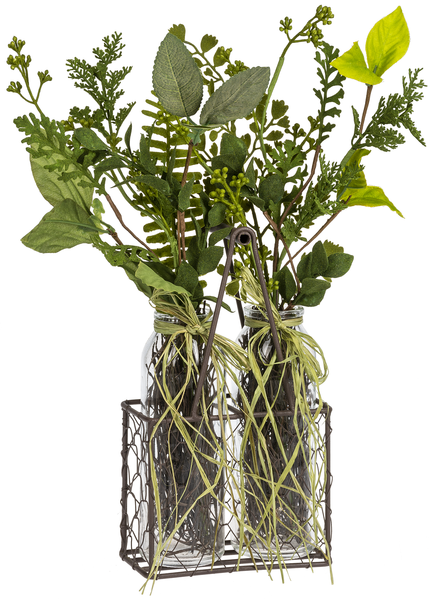 Greenery in Vase w/Wire Basket