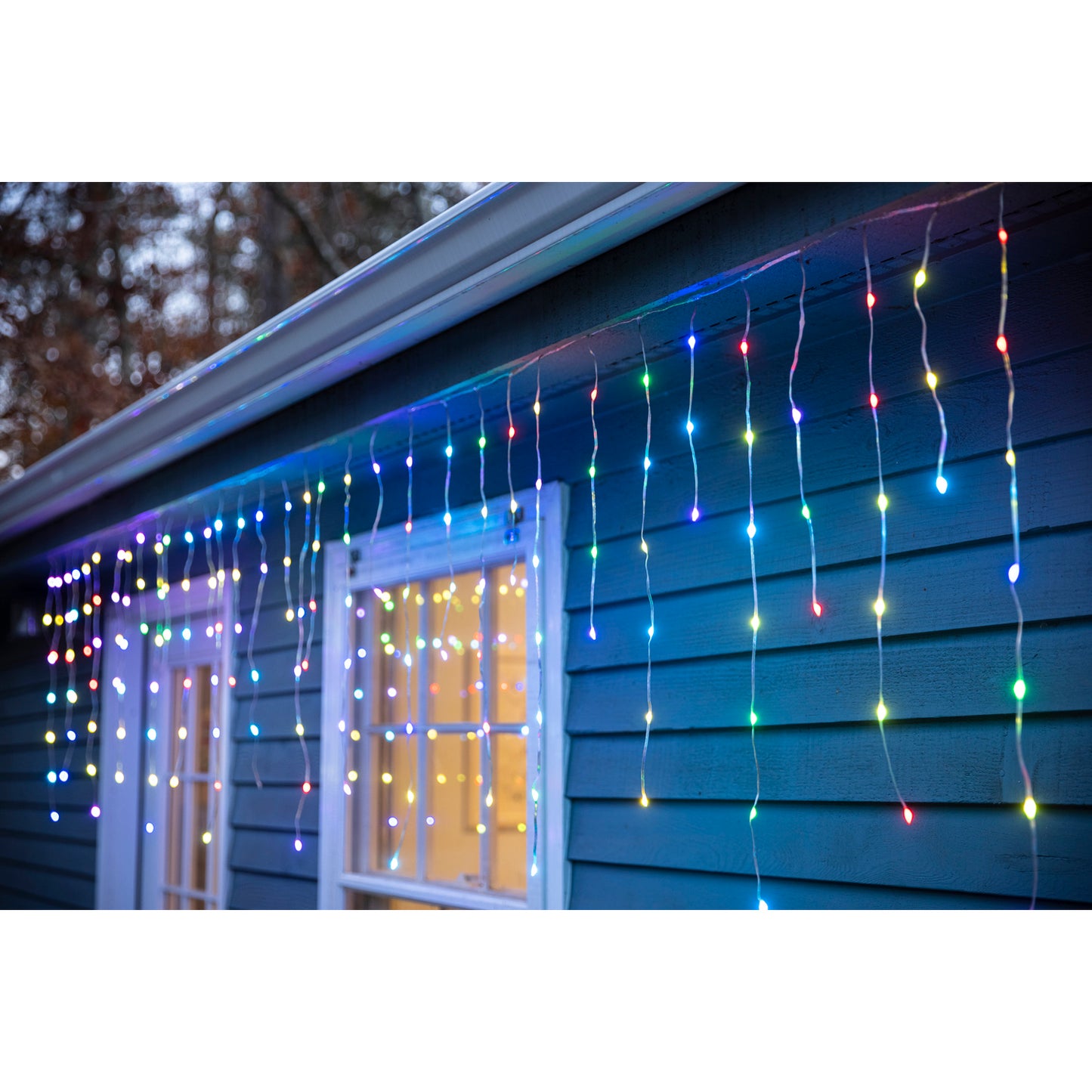 Indoor/Outdoor Smart RGB LED Icicle String Lights 146"Wx26.5"H