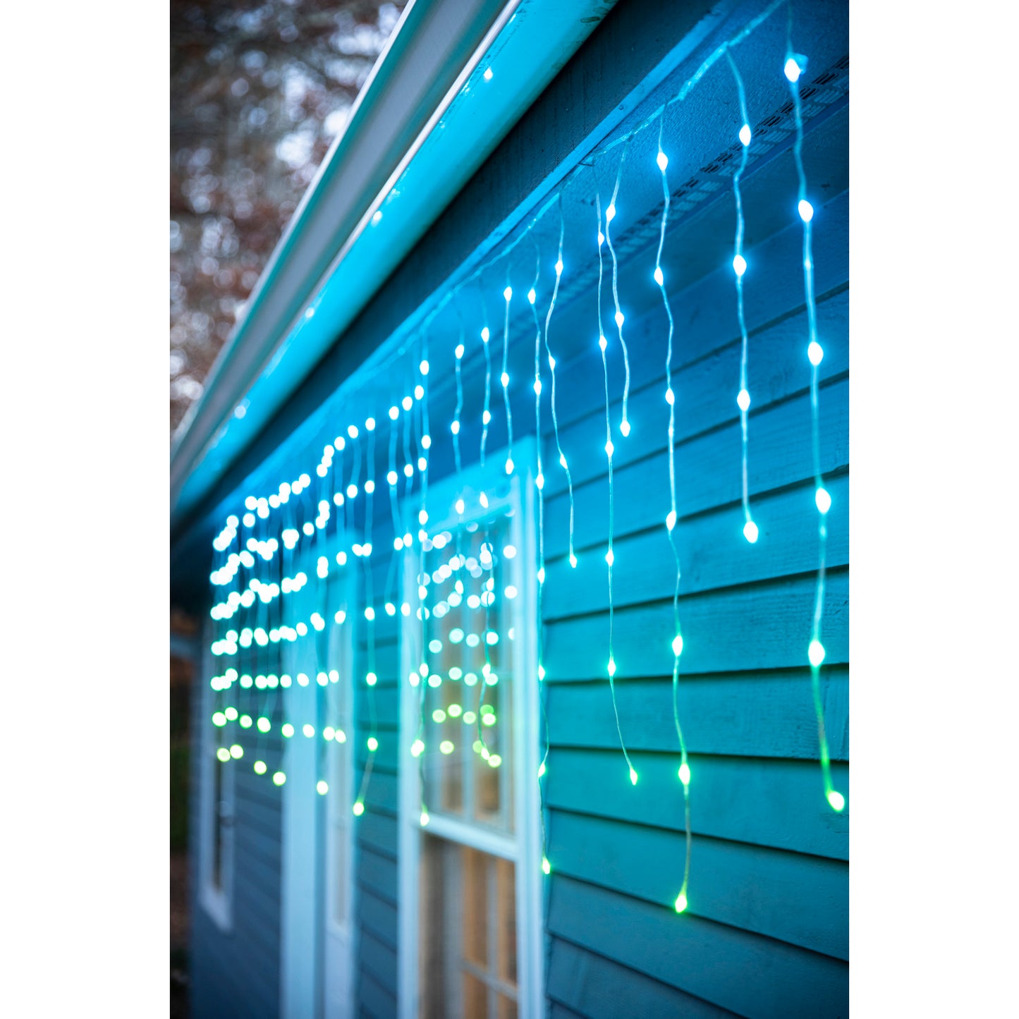 Indoor/Outdoor Smart RGB LED Icicle String Lights 146"Wx26.5"H